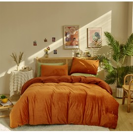 honey qiao Burnt Orange Velvet Comforter Set Queen – 3-Piece Luxuriously Solid Soft Plush Bedding Set Cozy Fluffy Quilt with 2 Pillowcases Stylish All-Season Warm Comforter