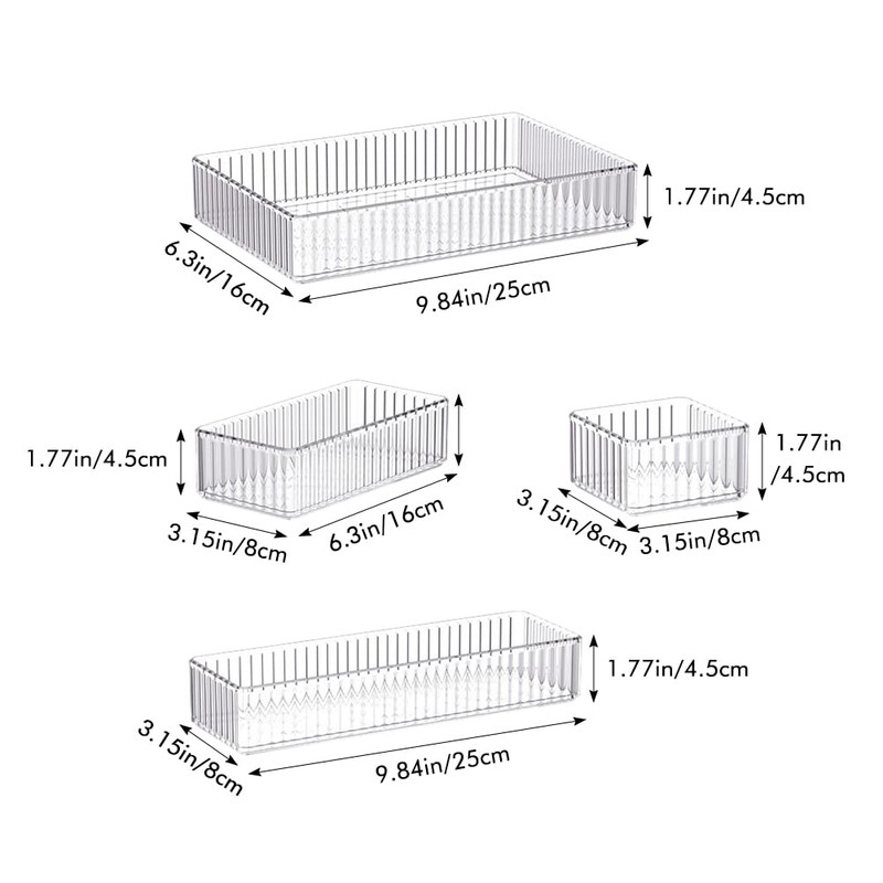 AUTUUCKEE 7pcs Clear Drawer Organizer, 4 Sizes Stackable Makeup Drawer