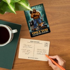 New Mexico, Smokey Bear and Friends, Only You Can Prevent Wildfires (4x6 Birch Wood Postcards, 2-Pack Stationary, Rustic Home Wall Decor)