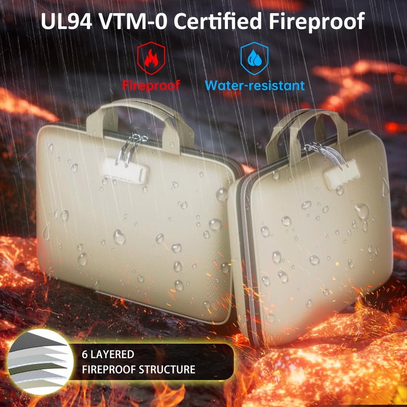 Fireproof File Organizer with Lock, Hard-Shell Case Fireproof Document Box