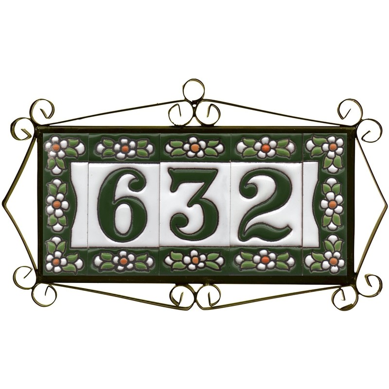 Green Floral Ceramic House Numbers & Letters Tile Size 7.5cm