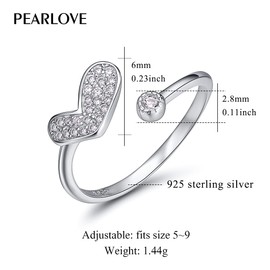 PEARLOVE 925 Sterling Silver Adjustable Ring Stackable Open Rings for Women&Girls
