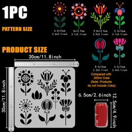 FINGERINSPIRE Folk Art Flowers Painting Stencil 11.8x11.8 inch Reusable Floral Pattern Template Floral Folk Art Design Stencil Abstract Folk Flowers Stencil for Painting on Wood, Paper and Furniture
