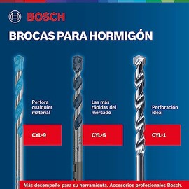 Bosch Juego c/ 8 Brocas para hormigón encastre cilíndrico CYL-1 Ø3-4-5-6-7-8-9-10 mm