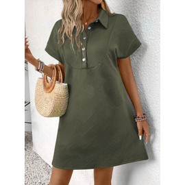 Acelitt Spring Summer Lapel Collared Dresses for Women 2025 Business Casual Work Batwing Short Sleeve Mini Dress Beach Sundress Vacation Outfits Four Leaf Clover X-Large