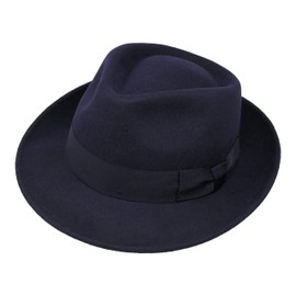 B&S Premium Doyle - Teardrop Fedora Hat - 100% Wool Felt - Crushable for Travel - Water Resistant - Unisex - Navy 60