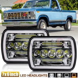 fuknight-auto-us Pair For 1976-1986 Ford F150 F-150 Pickup 7x6 5x7" LED Headlights Hi/Lo Beam DRL