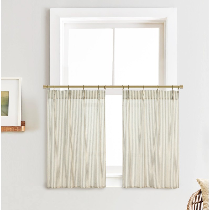 Cafe Curtains 32 Inch Length for Kitchen,Linen Sheer Pinch Pleated