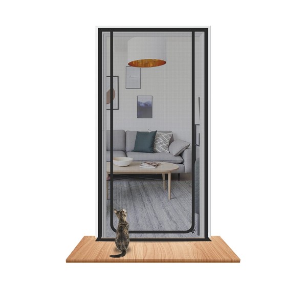 Cat Screen Door Fits Door Size 100cm x 220cm, Thickened Heavy Duty Pet Screen Door for Dogs Cats Mosquitos, Suitable for Living Room, Bedroom, Kitchen, Patio, Corridor, Double Zip