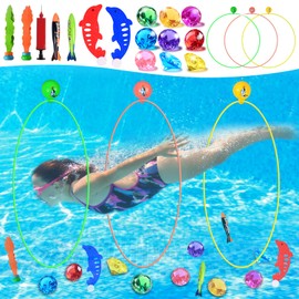 EnriQ Pool Toys Diving Rings Swim Thru Rings Pool Game Swim Toys with Dive Ring Underwater Diving Gems Fish Diving Toys for Boys Girls Teens Adults