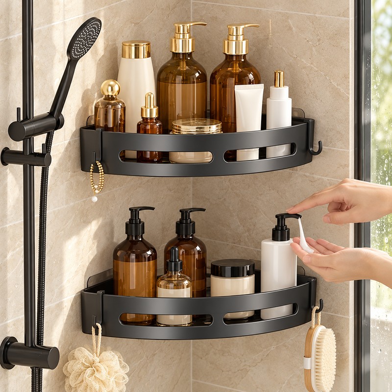 Corner Shower Caddy for Bathroom Storage – No-Drill Wall-Mounted Shelf