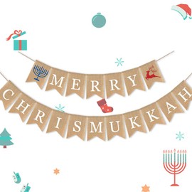 7-gost Burlap Merry Chrismukkah Banner Christmas and Hanukkah Party Garland Supplies Decorations(Elk)