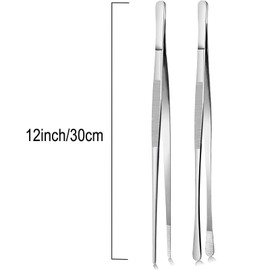 Pack of 2 30 cm Kitchen Tweezers Fine Tweezers Stainless Steel Meat Tongs with Ribbed Grips, Professional Long Cooking Tweezers Made of Stainless Steel for BBQ, Seafood, Repairing