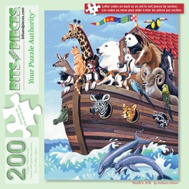 Bits and Pieces – 200 Piece Jigsaw Puzzle for Adults – Noah's Ark - Biblical Animal Boat Zoo Jigsaw Puzzle by Barbara Gibson, Completed Puzzle Size: 15" x 19"