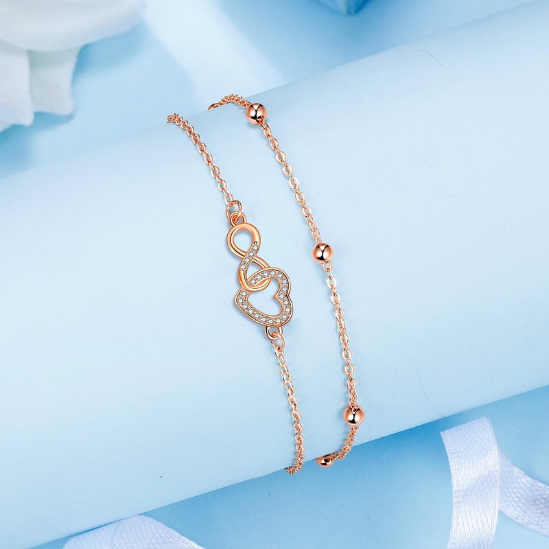 Lydreewam Infinity Heart Bracelet for Women 925 Sterling Silver Double