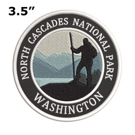 North Cascades National Park, Washington Mountain Hiker Embroidered Premium Patch DIY Iron-on or Sew-on Decorative Badge Emblem Vacation Souvenir Travel Gear Clothes Appliques Wildlife Explore Nature