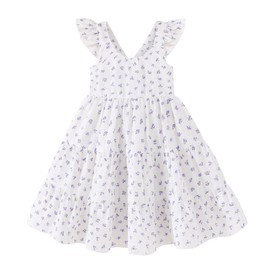 YOUNGER TREE Toddler Baby Girl Dress Summer Outfits Floral Flutter Sleeve Smocked Dress Kids Causal Boho Dresses Clothes (6-7T, Elegant Violet Dress)