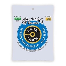 Martin Western Guitar Strings MA-170 PK3 Extra Light .010-.047 Pack of 3