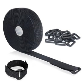 Qcdou Adjustable Cable Straps, 1 Roll 3cm x 5m Cable Ties with 20 Buckles, Hook and Loop Tape, Reusable Cord Organiser, Free Cut Length, Elastic Fastening Straps(A)