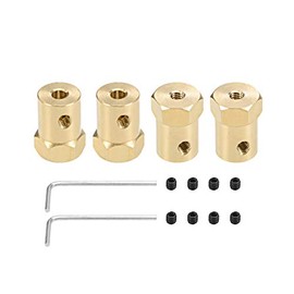 sourcing map Hex Coupler 4mm Bore Motor Hex Brass Shaft Coupling Connector for Car Wheels Tires Shaft Motor 4pcs