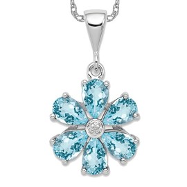 IceCarats 925 Sterling Silver Swiss Sky Blue Topaz Diamond Flower Necklace Charm Gemstone Pendant Chain 16 inch 14 mm