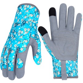 MERTURN Leather Gardening Gloves for Women Unique Floral Print Garden Gloves Touch Screen Design Yard Working Gloves Thorn Proof Gardening Gloves Weeding Tools Garden Gift for Gardener, L
