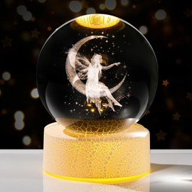 80mm K9 Crystal 3D Fairy Ball with LED Stand Collectible Paperweight Ornaments Fairy Gifts for Women Birthday