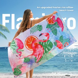 Winthome Beach Towel Quick-Drying – Microfibre Beach Towel Lightweight Beach Towel Large Sand-Free Versatile for Women Men Travel Holiday Swimming Campin with Bag (Flamingo, 180 x 90 cm, 1 Pack)