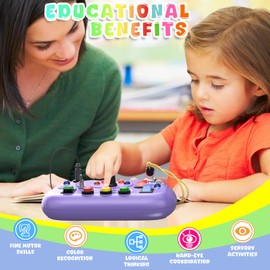 Busy Board with LED Light, Toddler Montessori Toys for 1+ Year Old, Baby Sensory Toys for Toddlers Travel Toys, Preschool Learning Activities for Kids Boy Girl Christmas & Birthday Gift (Purple)