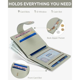 BOSTANTEN Slim Wallet for Women Small RFID Blocking Credit Card Holder Leather Bifold Wallets with Zipper Coin Pocket Light Green