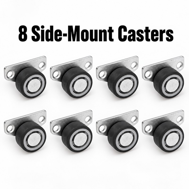 8-Piece Mini Side-Mount Furniture Caster Wheels with TPE Rubber Rollers