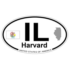 US Decal, Inc. Harvard, Illinois Oval Sticker with State Flag