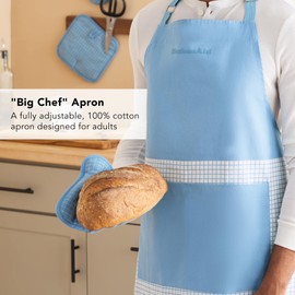 KitchenAid Gourmet Series Gridlines Big Chef Apron, Water & Stain Resistant, Blue Velvet, Adult-Sized 32"x28"