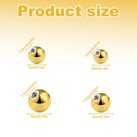 WUSJCOF 16 PCS Piercing Kugeln Ersatzkugel Schraubkugel für Piercing Lippe, Zunge, Bauchnabel, Septum (4mm, 5mm, 6mm) (Gold)