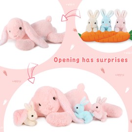 MorisMos Pink Bunny Teddy with Babies inside, Kawaii Rabbit Stuffed Animal Plush Toy Soft Cuddly, Cute Presents for Girls Kids Christmas Birthday Party Decorations (60cm)
