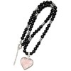 ElisaJewelryArt - Natural Pink Quartz Heart Pendant Black Onyx Stone
