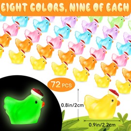 VICROIC 72 PCS Luminous Mini Resin Chicken, Miniature Animal Figurines, Coloful Tiny Chicken Figures Glow in The Dark for Dollhouse, Garden, Micro Landscape, Home Outdoor Party, Aquarium Decor