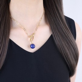 COAI Women's Necklace with Gemstone Pendant, Stainless steel, lapis lazuli, Lapis Lazuli