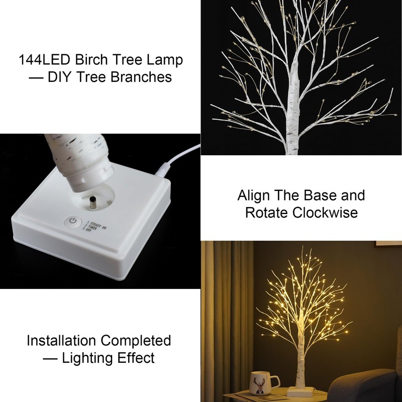 PXBNIUYA 144 LED Artificial Lamp with Timer, DIY Birch Tree