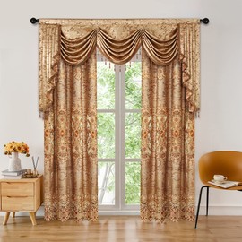 ELKCA European Embroidered Curtains for Living Room Luxury Brown Embroidered Window Curtains for Kitchen (52" W x 84" L,Pack of 2)