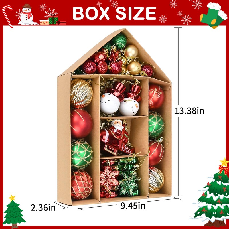 70 Pcs Christmas Ball Ornaments Set，Shatterproof Gold Ornaments for Xmas
