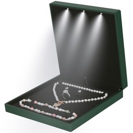 Large Velvet Jewelry Set Gift Box, Necklace Box With LED Light, Elegant Velvet Gift Box For Bracelet Necklace Earring Ring (Green)