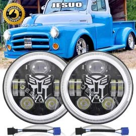 JESUO For Dodge D100 D200 D300 Pickup 7inch Round LED Headlights Hi/Lo Sealed Beam 2X