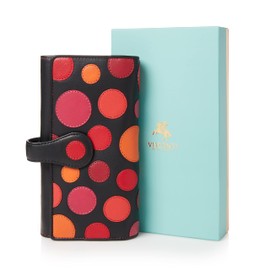 VISCONTI ® Women's Leather RFID Protection Purse Bifold Multicoloured Wallet in Gift Box Polka, Berry colour, Casual