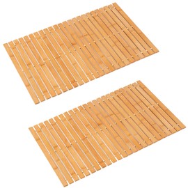Bamboo Bath Mat Bathroom Rugs Floor Wood Shower Bathtub Waterproof Non Slip Natural Bamboo Accessories 16x24 Inch Easy to Clean, 2 pcs