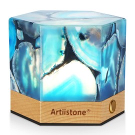 Artiistone Blue Agate Crystal Night Light Gemstone LED Touch Lamp Carved Natural Agate Stone Lights with Wooden Base USB Rechargeable for Home Decor Bedroom Office Meditation