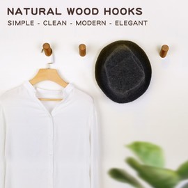 Felidio Wood Wall Hooks, 4 Pack Coat Hooks Wall Mounted, Rustic Wooden Heavy Duty Robe Hook Hat Rack, Hooks for Hanging Bathroom Towels Clothes Hanger (Walnut Wood)