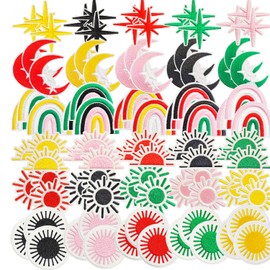 90pcs Vintage Iron on Patches for Clothes, Sun Rainbow Boho Hippie Applique Embroidery Patches for Clothing Jeans Backpacks Hat Jacket Jeans Crafts DIY