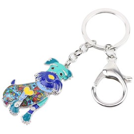 DOWAY Llavero de perro Schnauzer con diseño floral esmaltado, para bolso y cinturón, joyería de regalo para niños y adultos, Azul, Medium