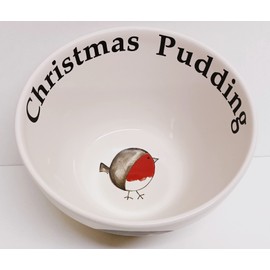 Rainbow Decors Simply Red Fat Robin Christmas Pudding Ceramic Decorated Baking Bowl Basin 35 oz 990 ml Hand Decorated UK